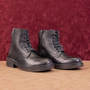 Vintage Foundry Women Allison Burnished Black Leather Lace-up Combat Boots sz 8